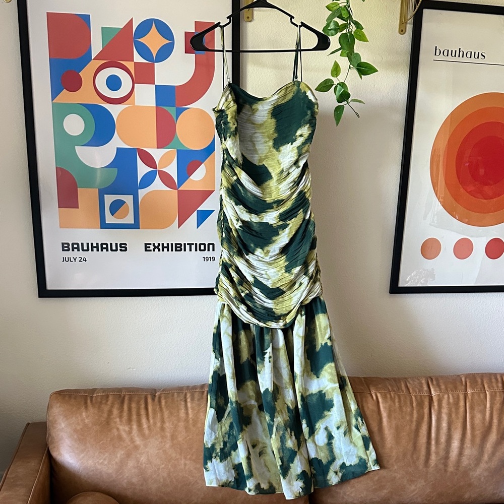 Chelsea28 Green and White Tie-Dye Dress